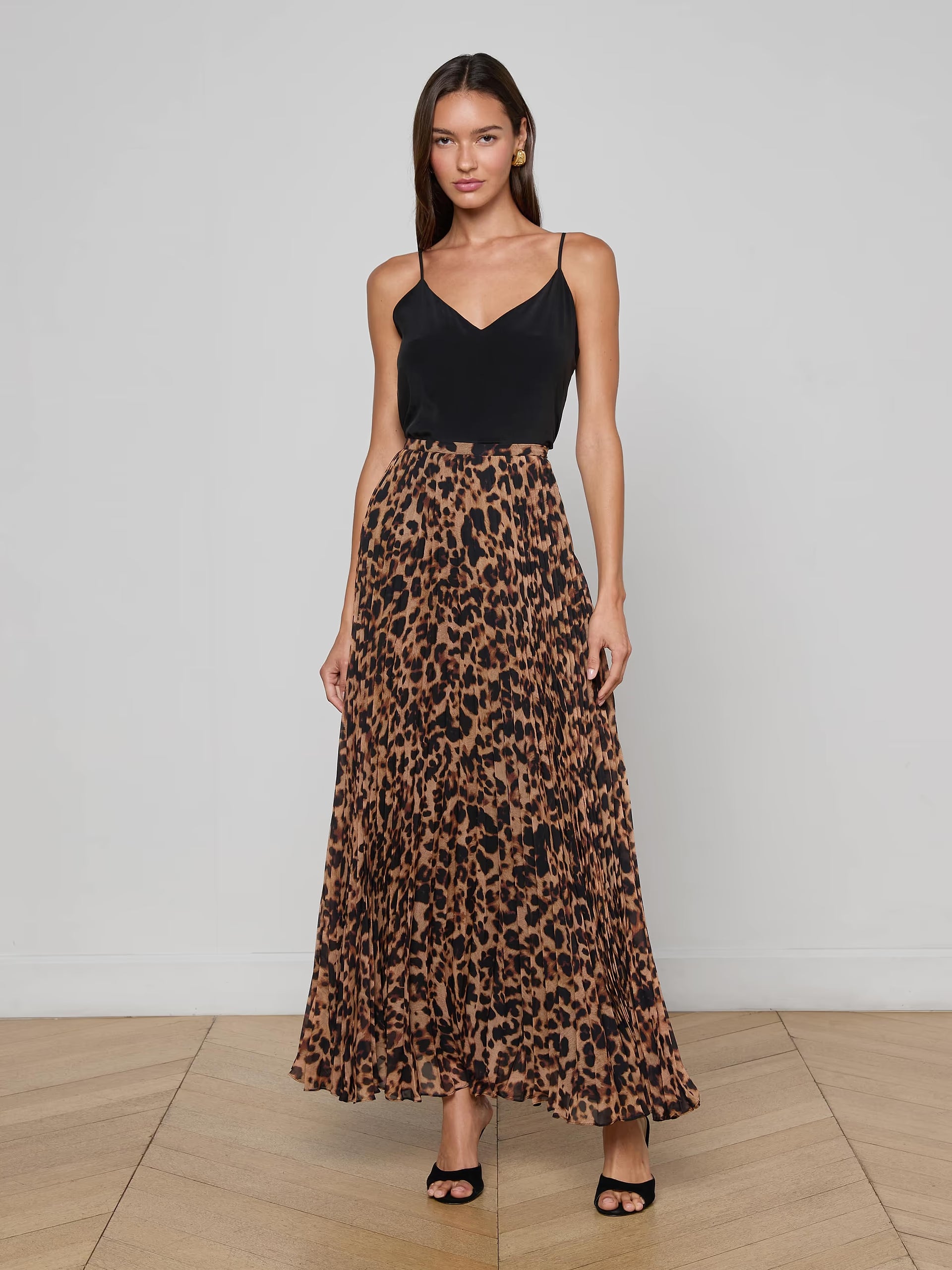 Torin Pleated Maxi Skirt Brown Multi Amur Leopard Skirts - Maxi L'Agence 