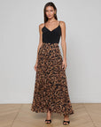 Torin Pleated Maxi Skirt Brown Multi Amur Leopard Skirts - Maxi L'Agence 