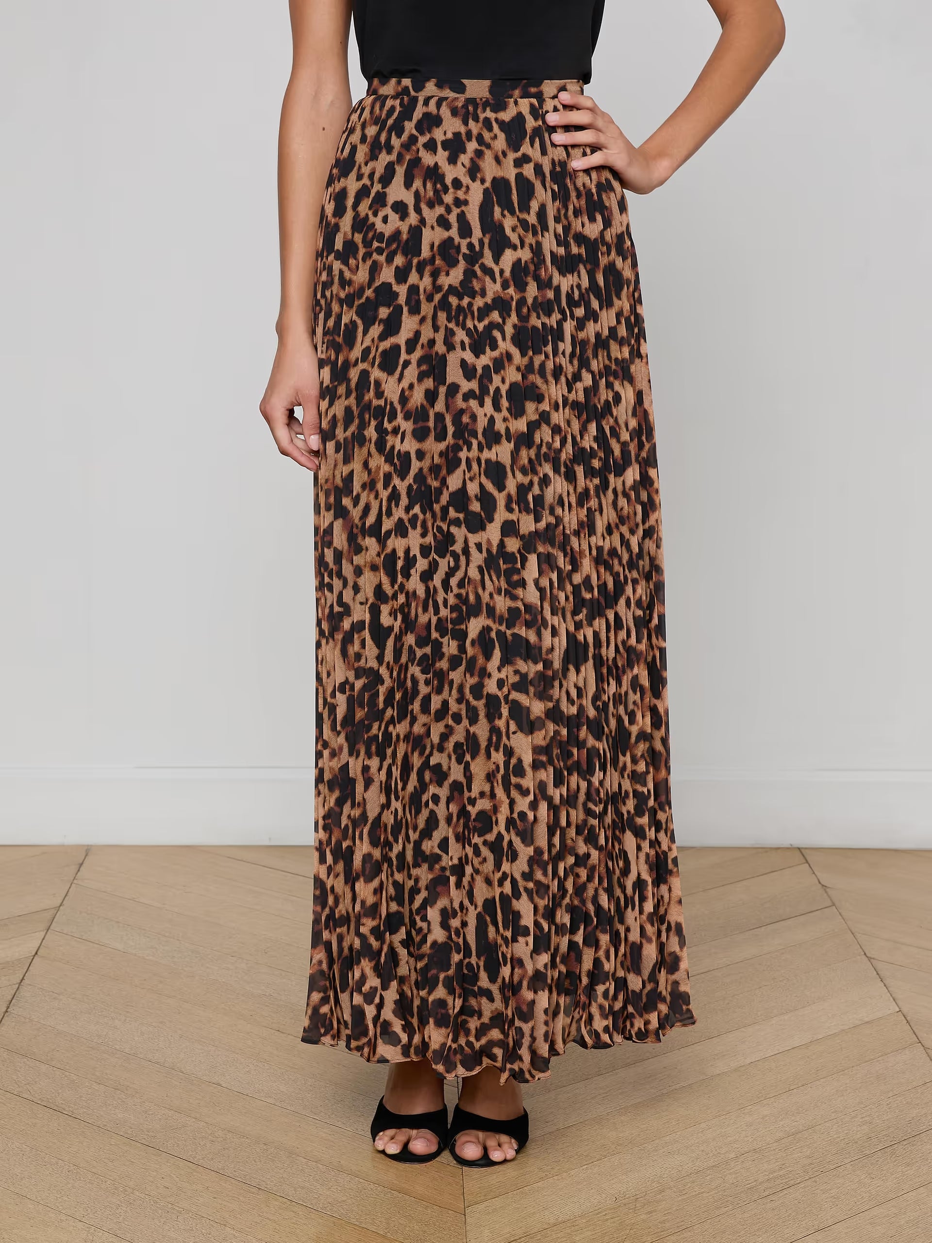 Torin Pleated Maxi Skirt Brown Multi Amur Leopard Skirts - Maxi L'Agence 