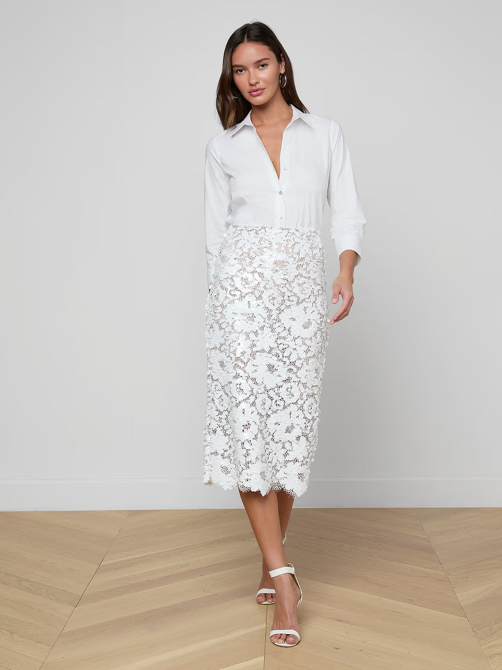 Makena Sequin Pencil Skirt White Skirts - Midi L'Agence 
