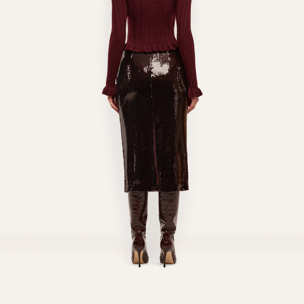 Makena Sequin Pencil Skirt Dark Espresso Skirts - Midi L'Agence 
