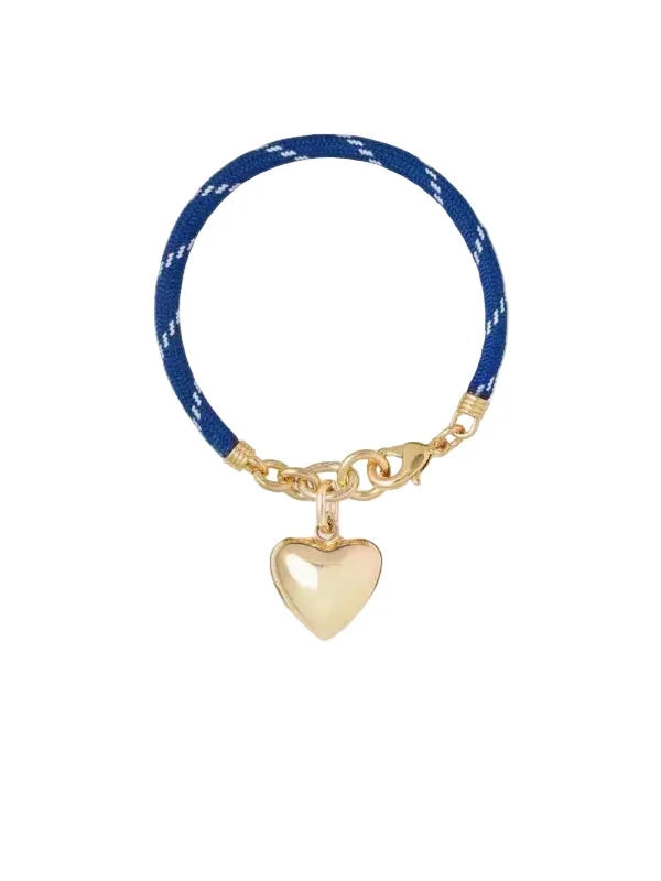 Happy Cord Charm Bracelet Blue Mini Puffy Heart Gold Bracelets Roxanne Assoulin 