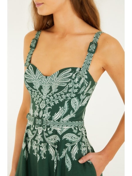 Miranda Belt Buckles Maxi Dress Dark Green Dresses - Maxi Farm Rio 