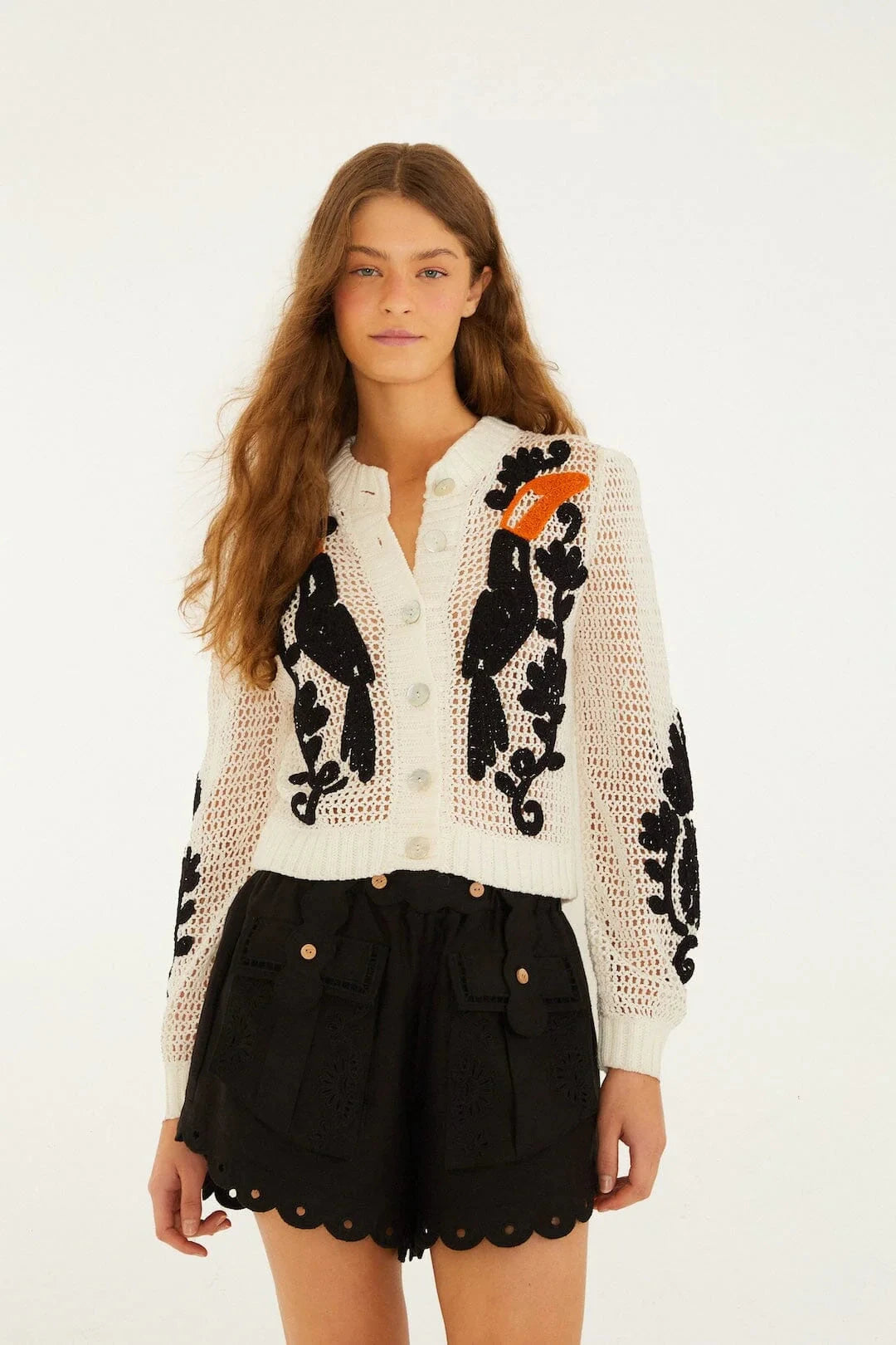 Toucan Crochet Cardigan Off White Sweater - Cardigans Farm Rio 