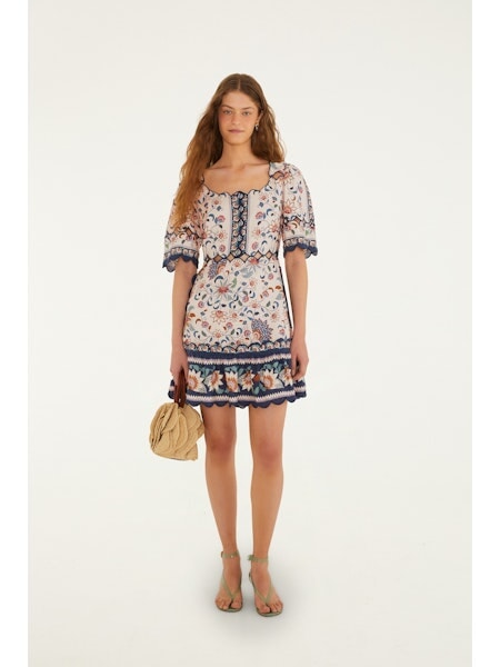 Floral Delhi Tapestry Mini Dress Light Pink Dresses - Short Farm Rio 