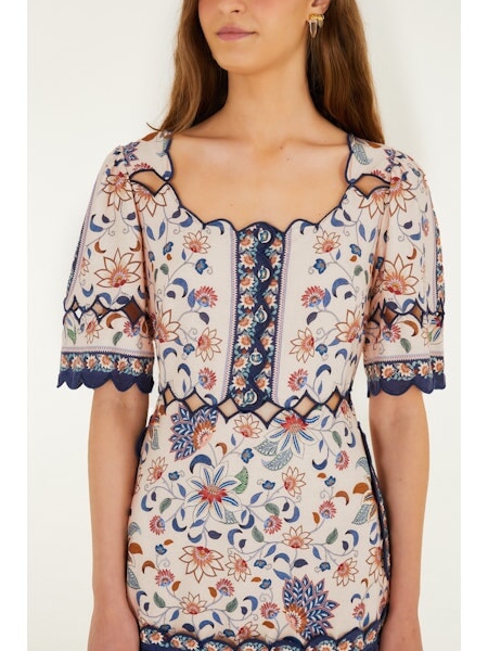 Floral Delhi Tapestry Mini Dress Light Pink Dresses - Short Farm Rio 