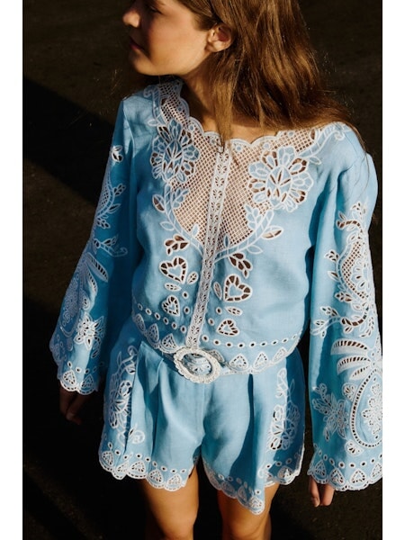 Romantic Richelieu Blouse Blue Tops - Blouses Farm Rio 