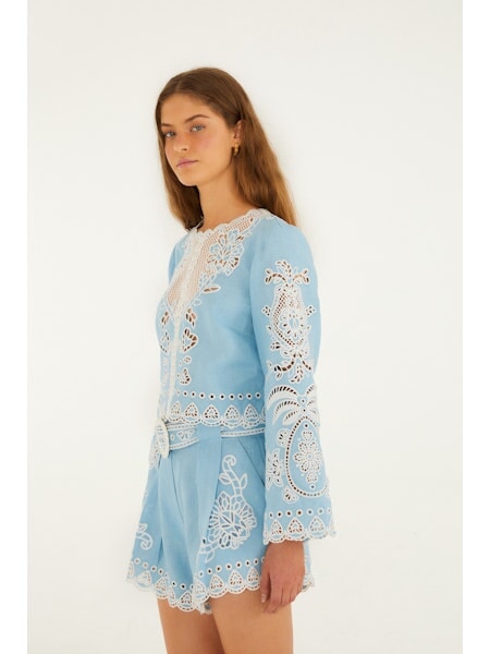 Romantic Richelieu Blouse Blue Tops - Blouses Farm Rio 