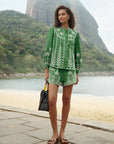 Cross Stitch Embroidery Shorts Green Shorts Farm Rio 