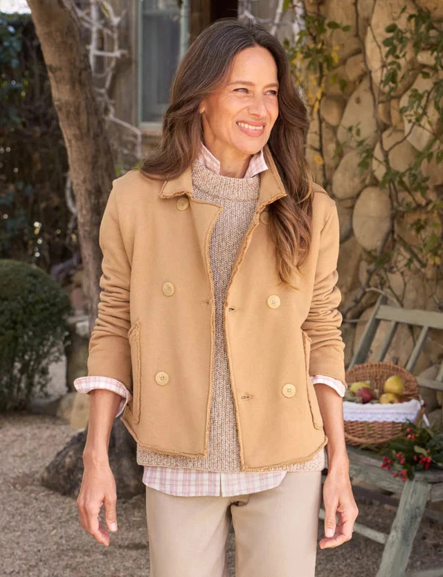 Mini Belfast Triple Fleece Cropped Sweatshirt Peacoat Camel Tops - Sweatshirts Frank & Eileen 