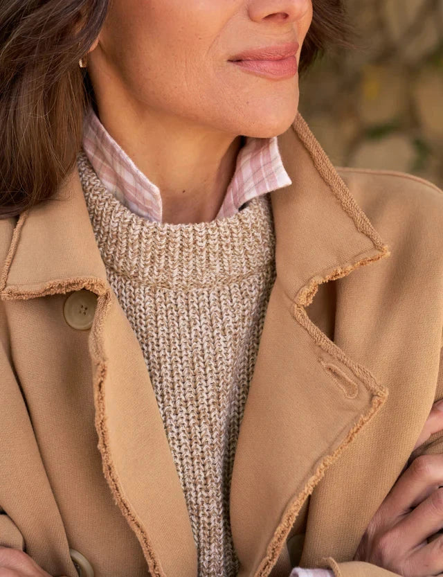 Mini Belfast Triple Fleece Cropped Sweatshirt Peacoat Camel Tops - Sweatshirts Frank & Eileen 