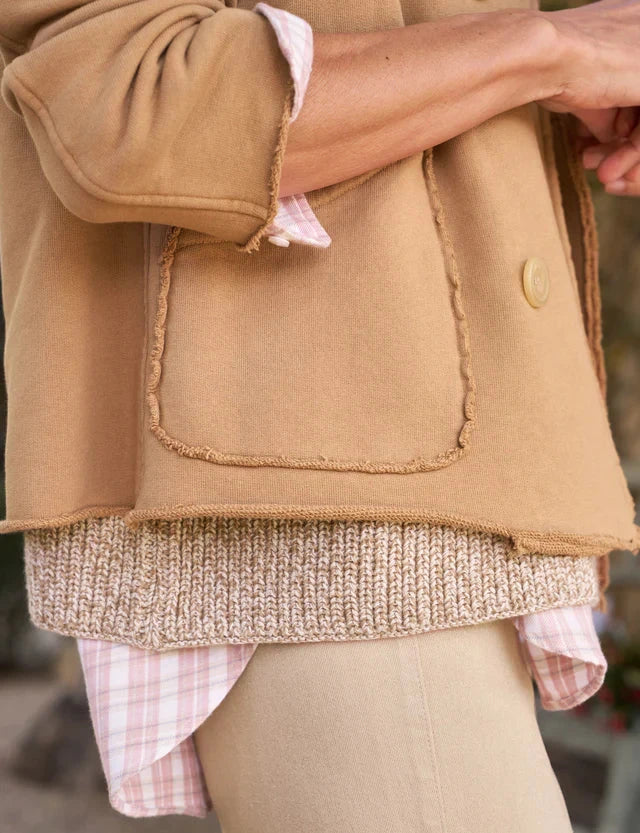 Mini Belfast Triple Fleece Cropped Sweatshirt Peacoat Camel Tops - Sweatshirts Frank & Eileen 