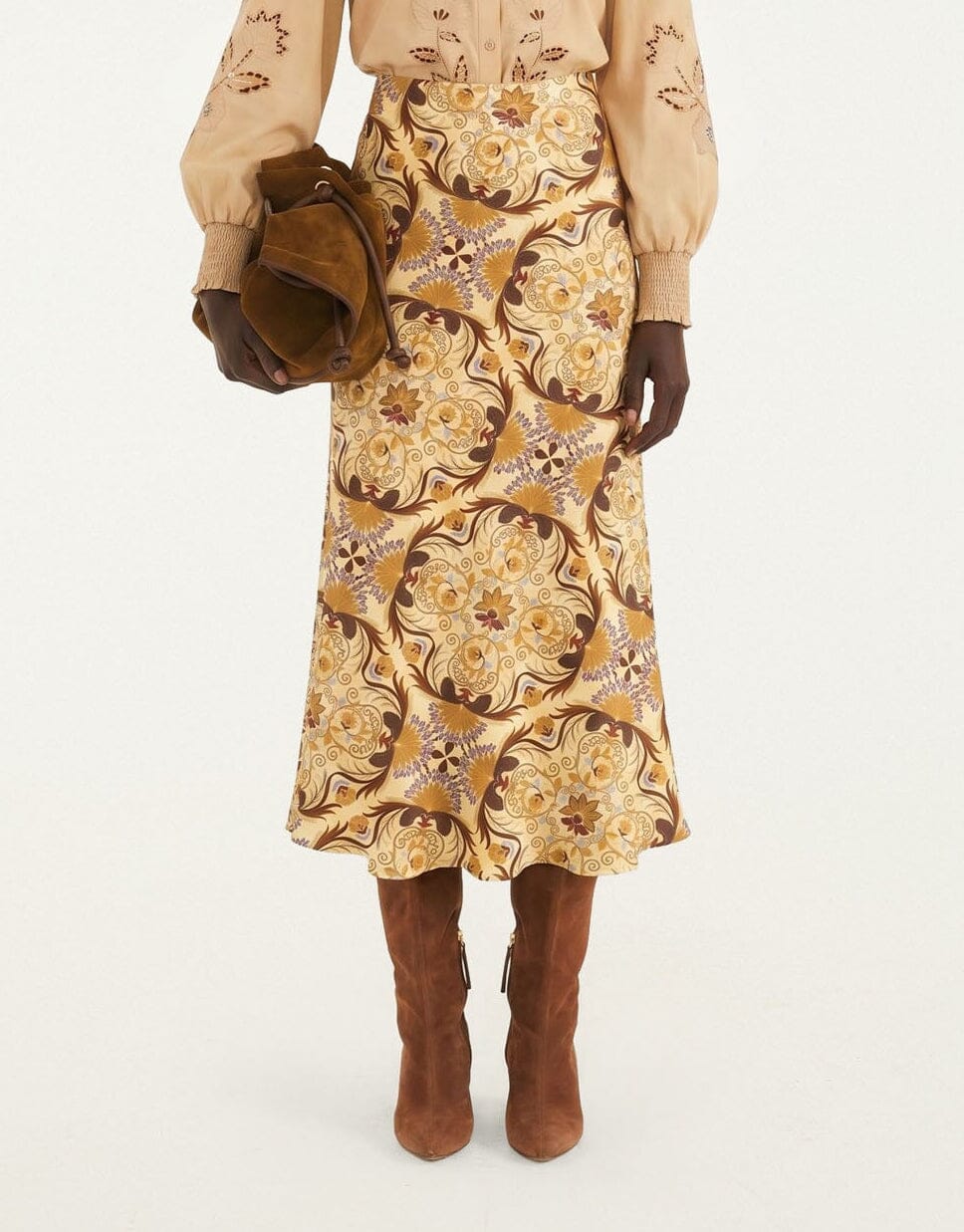 Satin Midi Skirt Beige Skirts - Midi Farm Rio 