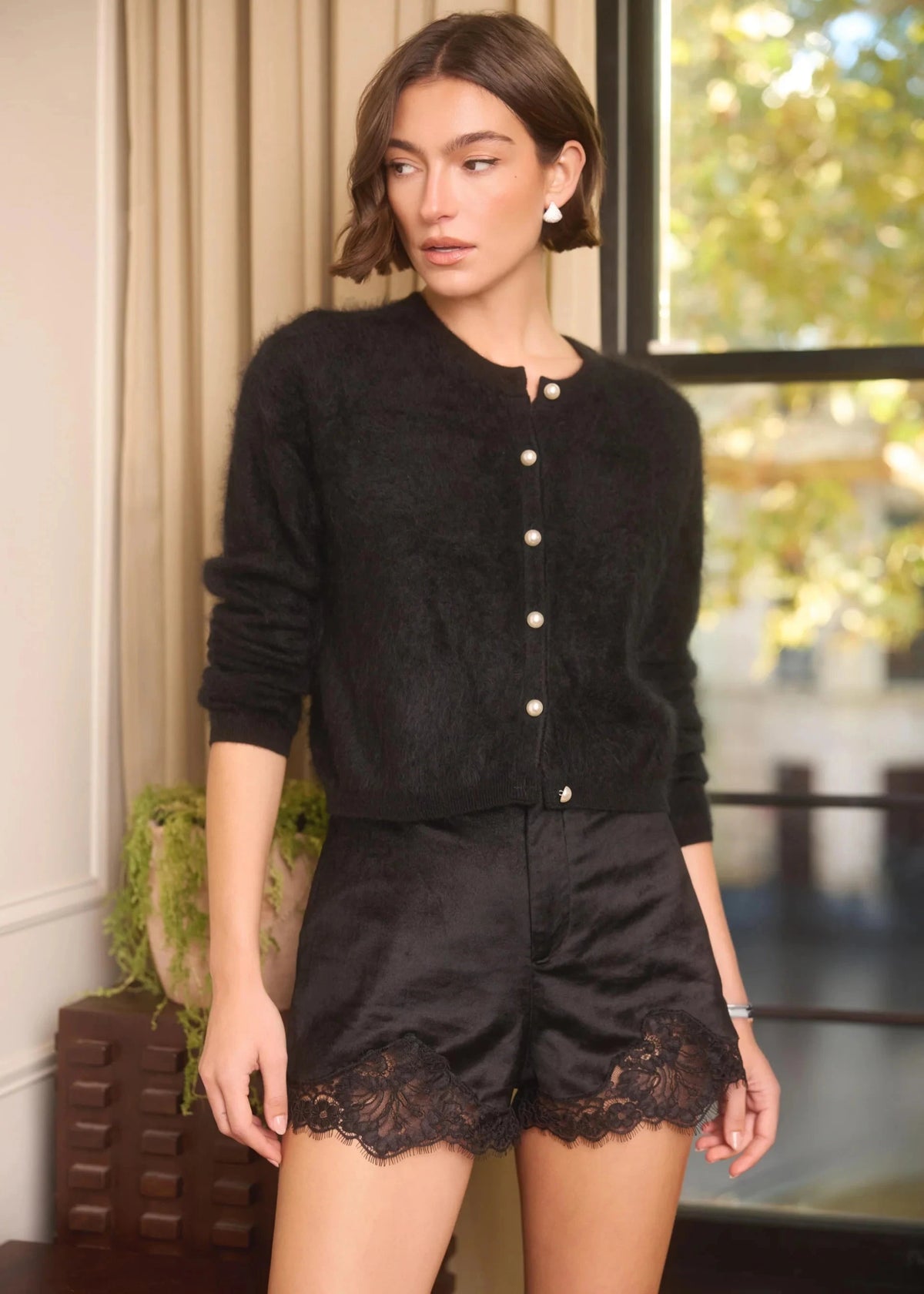 Benning Pearl Cashmere Cardigan Black Sweater - Cardigans Cami NYC 