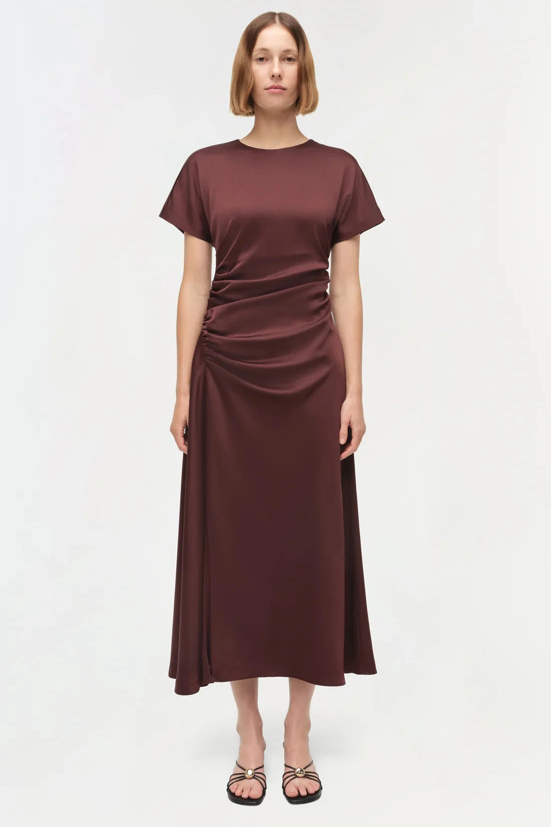 Marabella Satin Midi Dress Mahogany Dresses - Midi Simkhai 