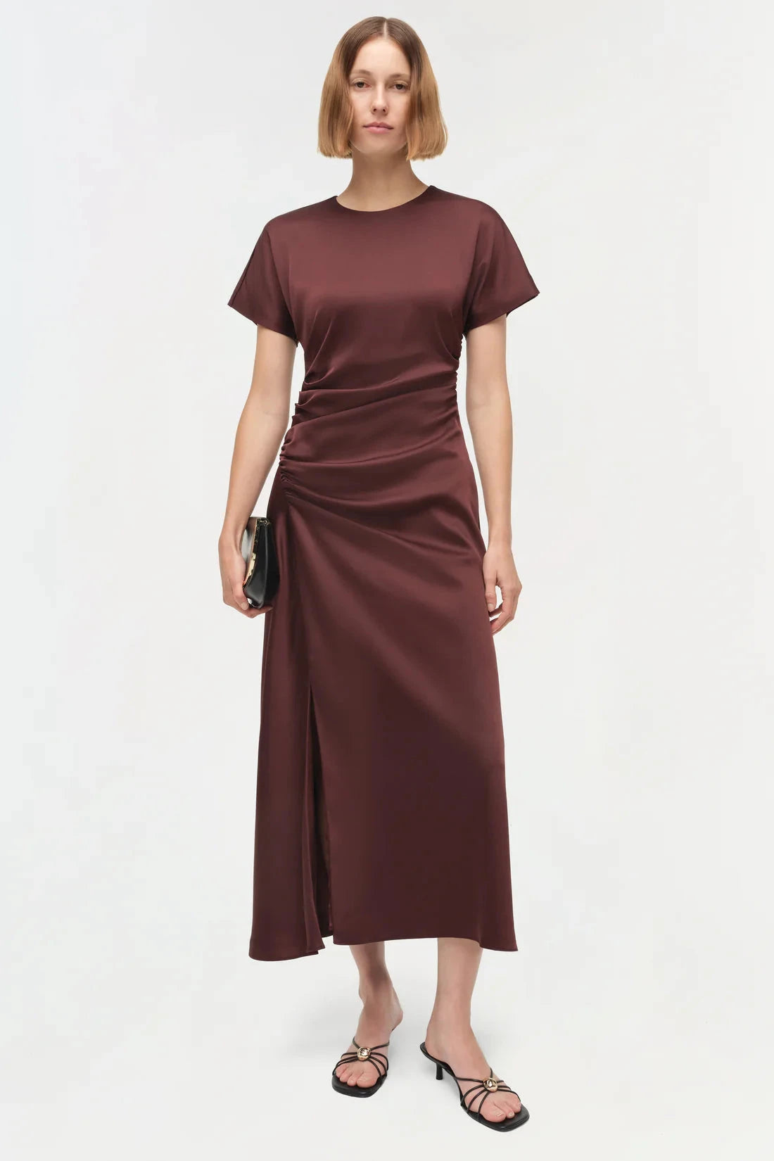 Marabella Satin Midi Dress Mahogany Dresses - Midi Simkhai 