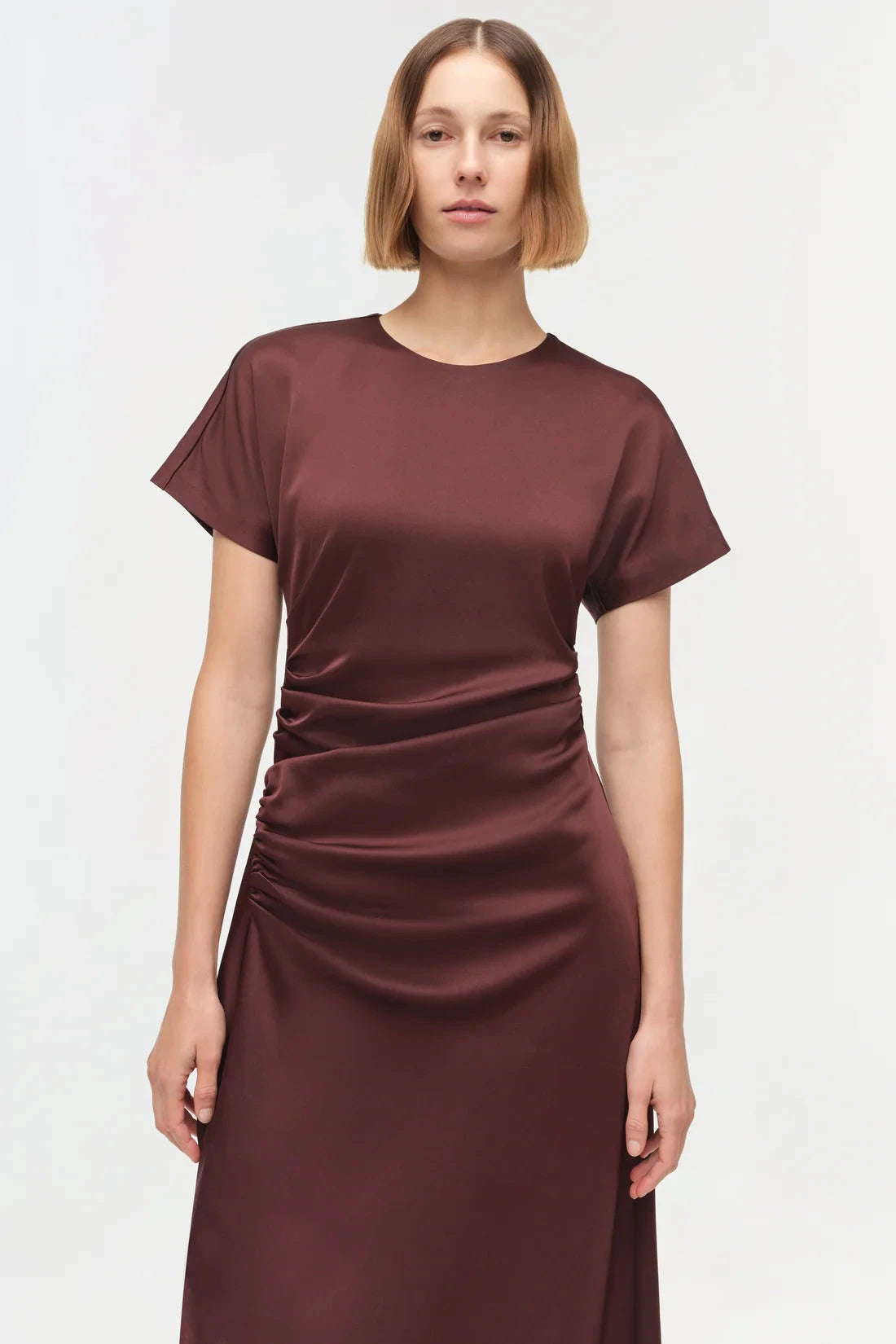 Marabella Satin Midi Dress Mahogany Dresses - Midi Simkhai 