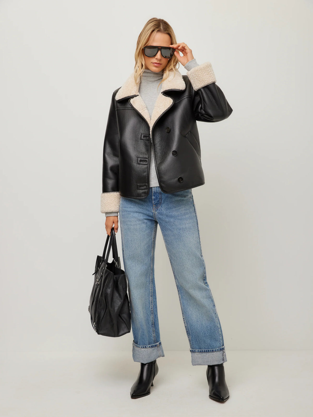Tara Faux Shearling Jacket Black/ Cream