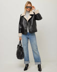 Tara Faux Shearling Jacket Black/ Cream