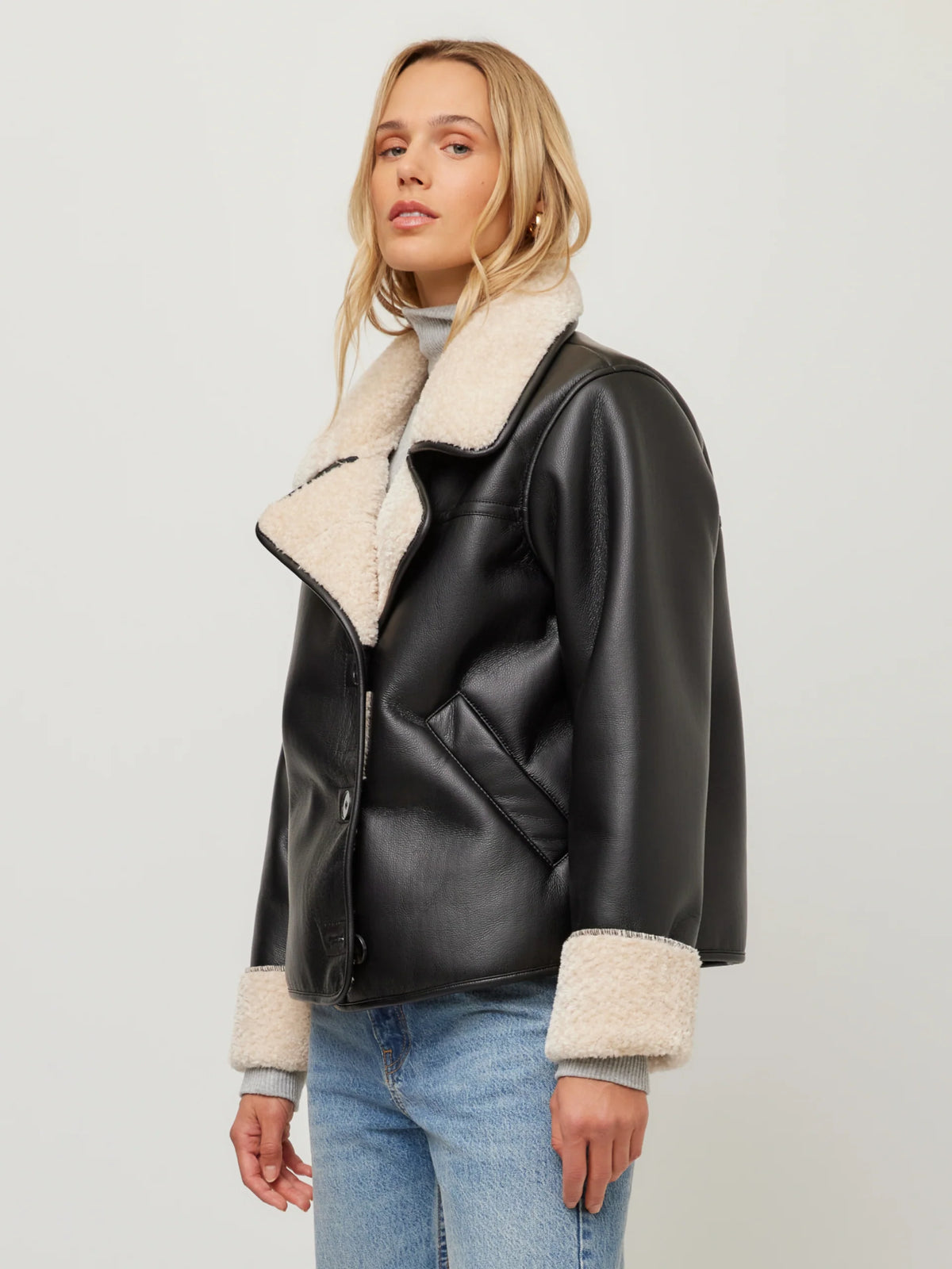Tara Faux Shearling Jacket Black/ Cream