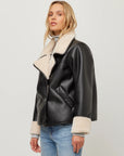 Tara Faux Shearling Jacket Black/ Cream