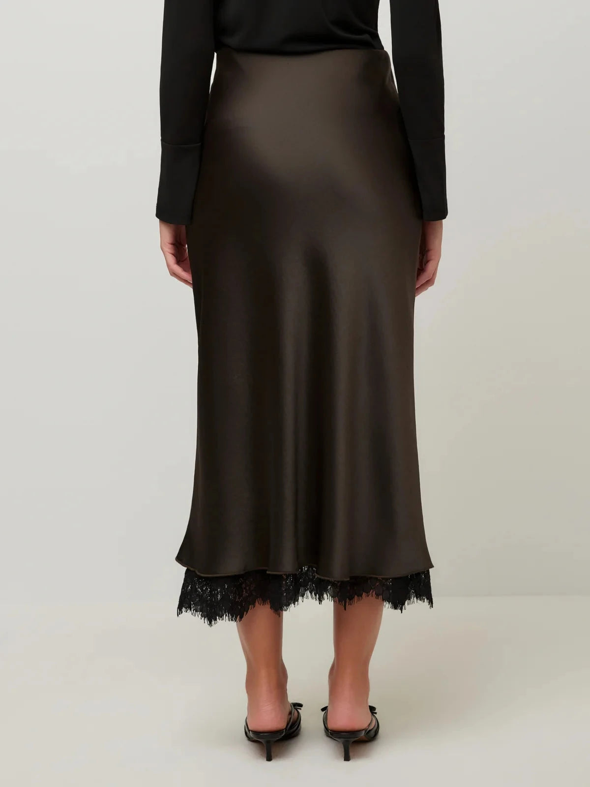 Mia Lace Trim Bias Midi Skirt Espresso Skirts - Midi Fifteen Twenty 