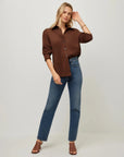 Leighton Faux Suede Ruched Sleeve Shirt Wood Tops - Button Down Fifteen Twenty 