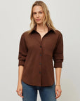 Leighton Faux Suede Ruched Sleeve Shirt Wood Tops - Button Down Fifteen Twenty 