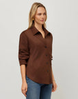 Leighton Faux Suede Ruched Sleeve Shirt Wood Tops - Button Down Fifteen Twenty 