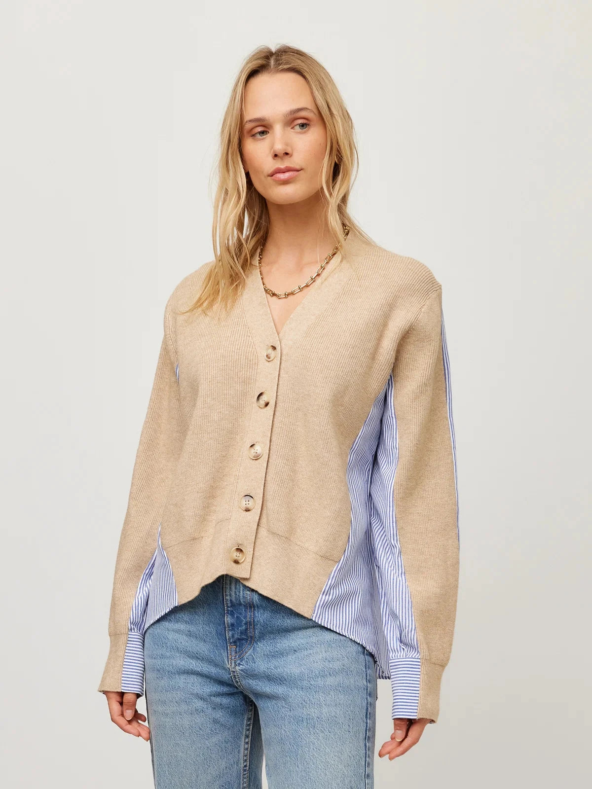 Celine Mixed Media Cardigan Oatmeal Sweater - Cardigans Fifteen Twenty 