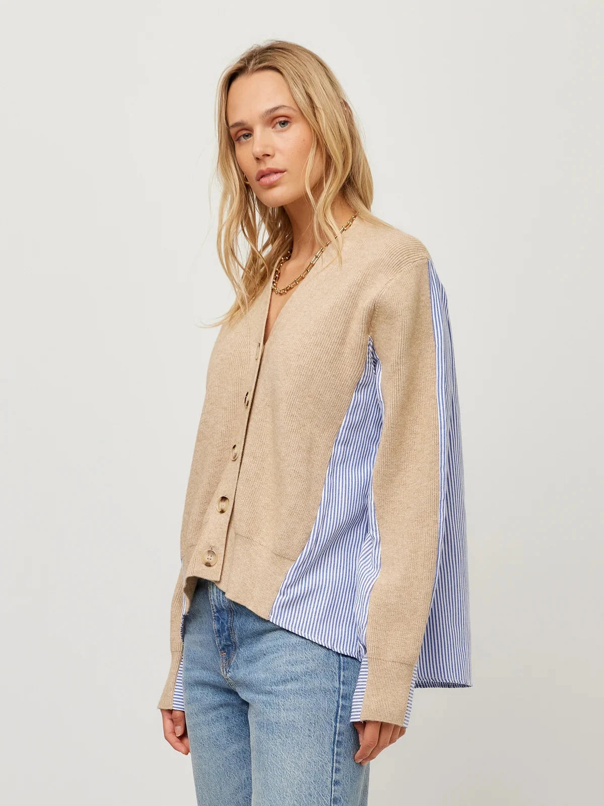 Celine Mixed Media Cardigan Oatmeal Sweater - Cardigans Fifteen Twenty 