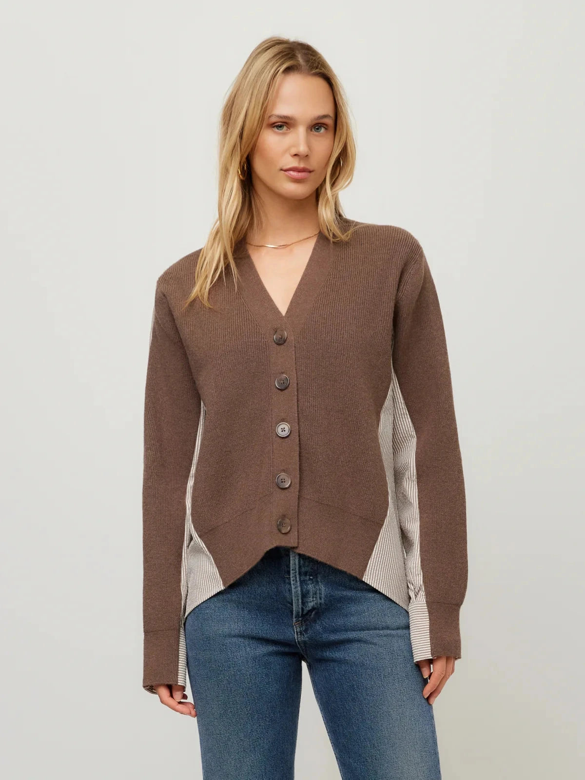 Celine Mixed Media Cardigan Wood Sweater - Cardigans Fifteen Twenty 