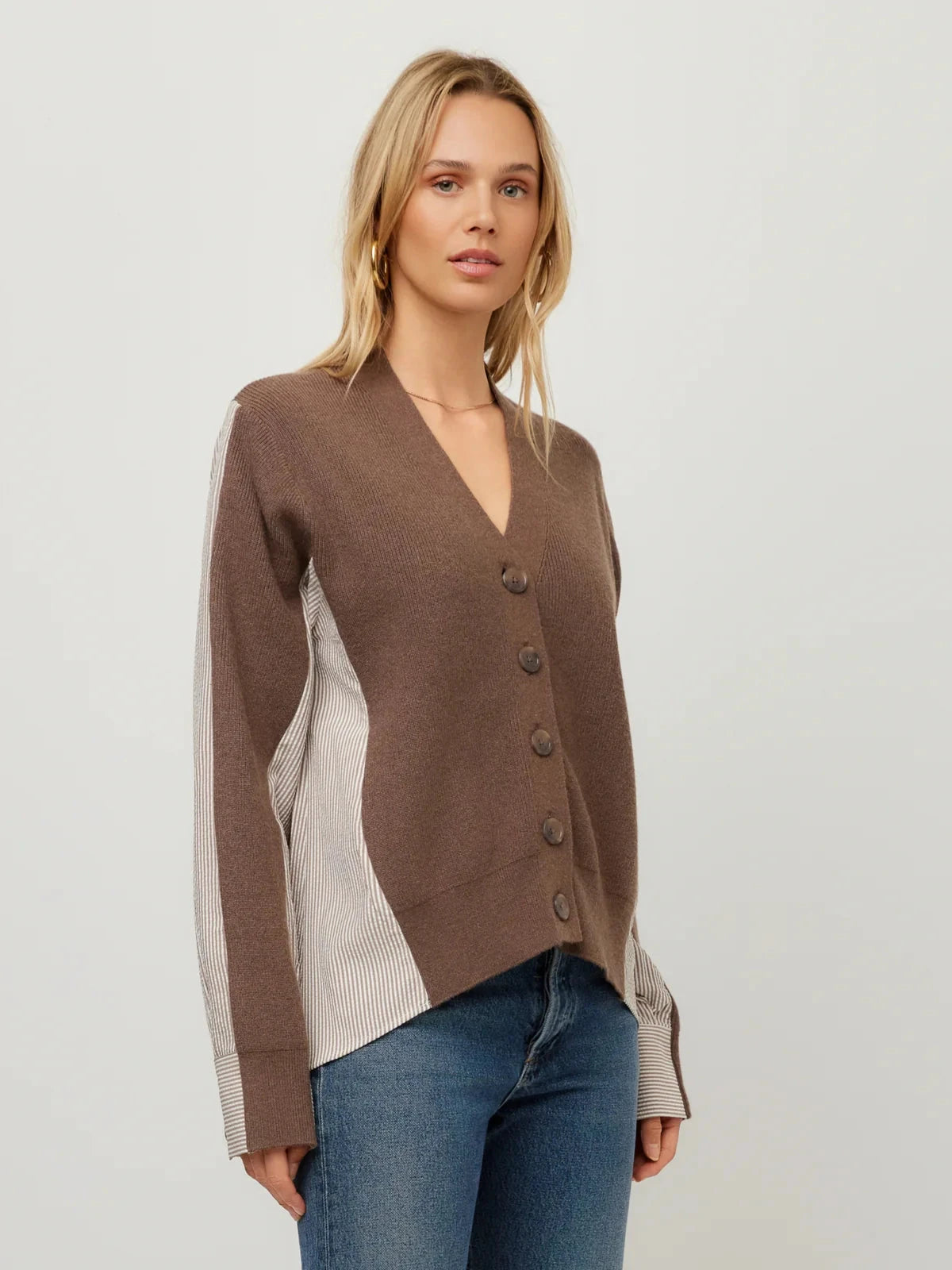 Celine Mixed Media Cardigan Wood Sweater - Cardigans Fifteen Twenty 