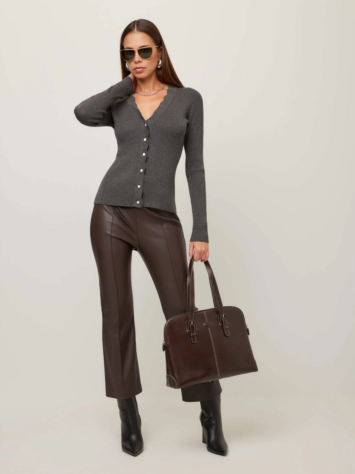 Bliss Scallop Edge Cardigan Charcoal