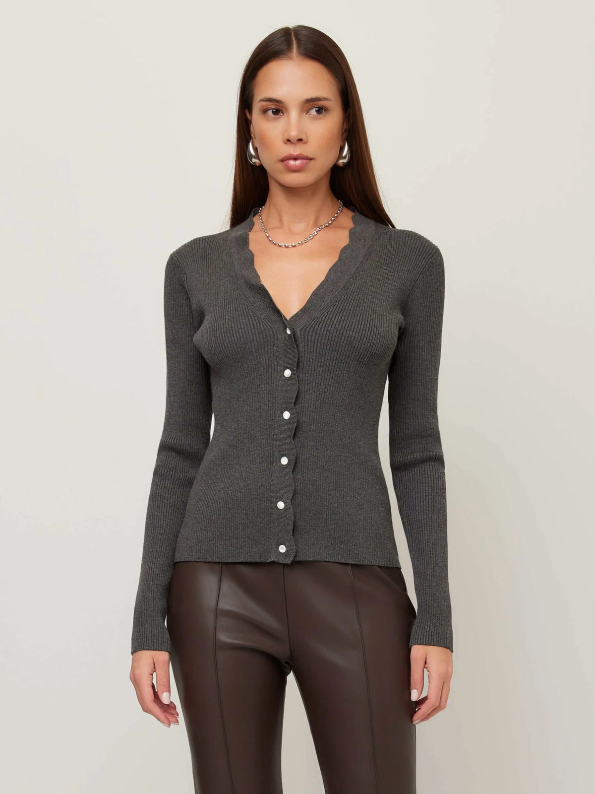 Bliss Scallop Edge Cardigan Charcoal