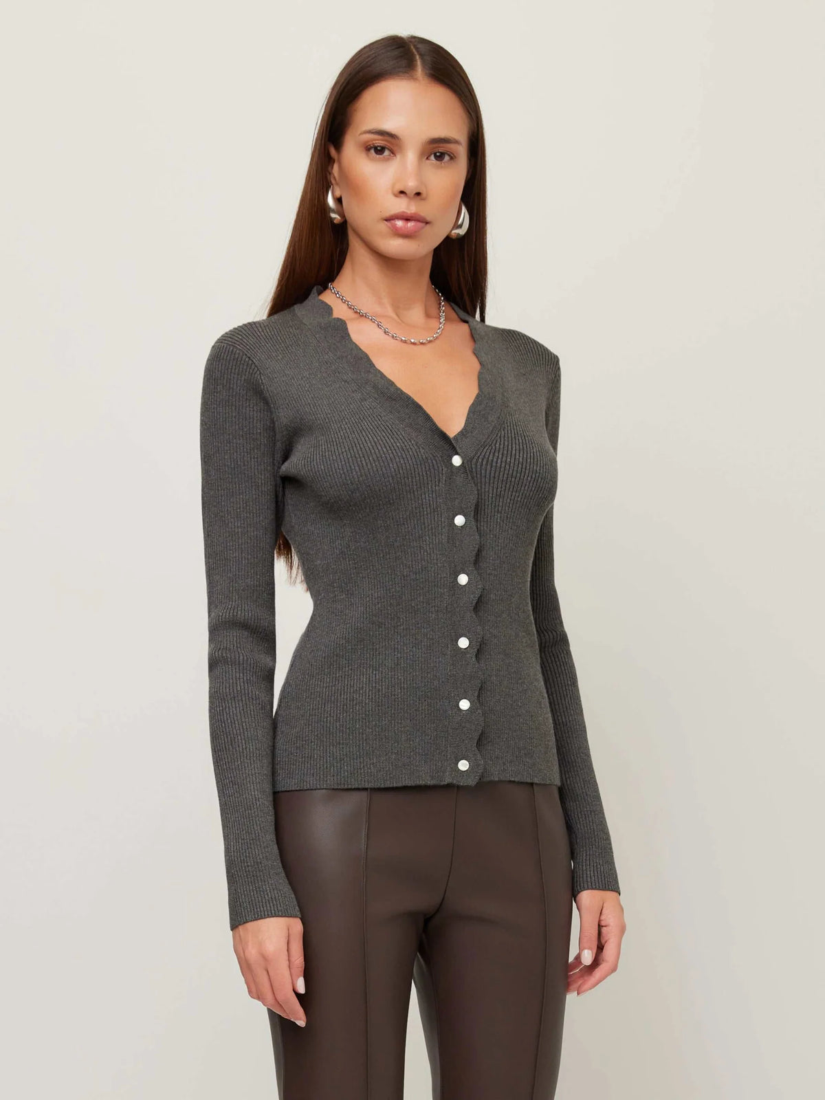 Bliss Scallop Edge Cardigan Charcoal