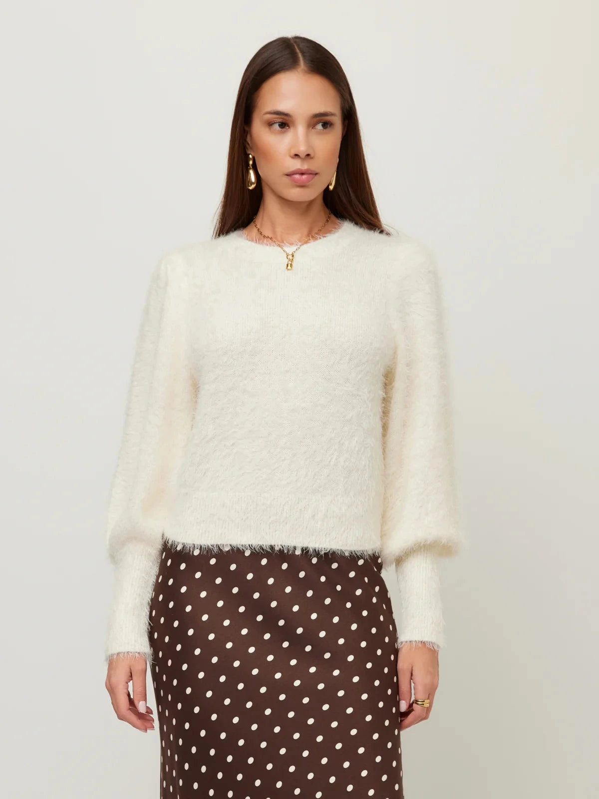 Lia Shirred Sleeve Sweater Cream Sweater - Crewneck Fifteen Twenty 
