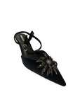 Velvet + Flower Sandal Black Sandals - Heeled Sandals Lola Cruz 