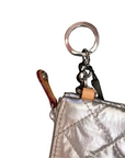 close up of key hook on mz Wallace Flat Metro Key Pouch Silver Metallic on a white background