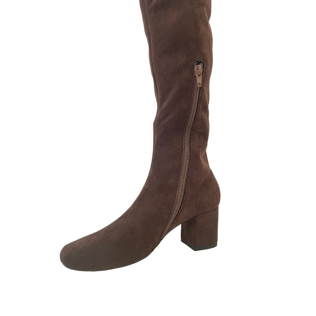 Comess Chocolate Stretch Micro Knee High Boots Silent D 