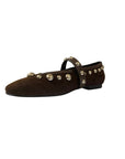 Studded Ballerina Kid Suede Marron Flats - Ballet Bibi Lou 