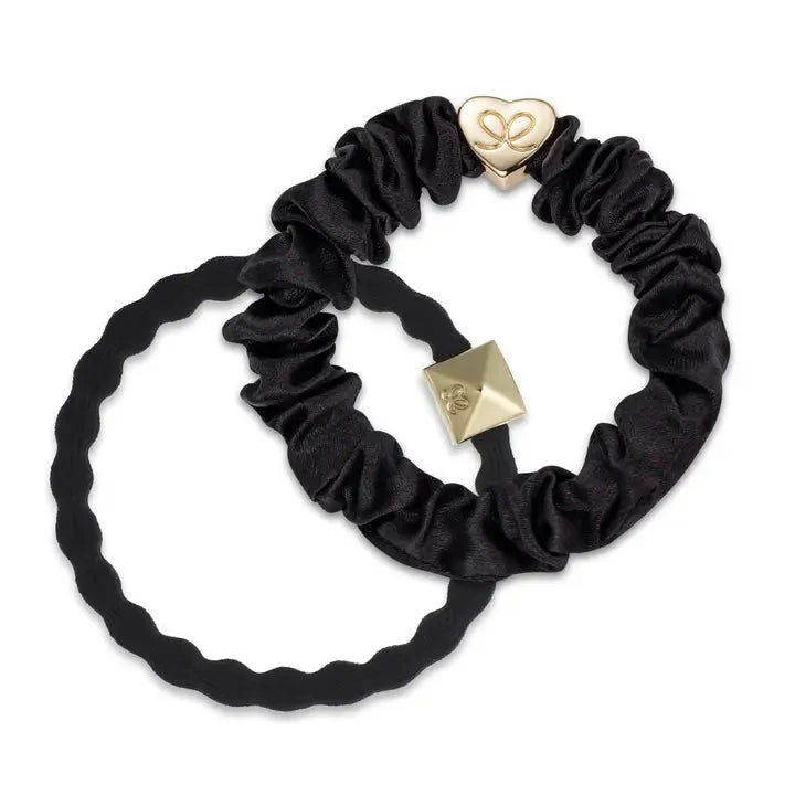 Black/Gold Silk Scrunchie & Stud Bangle Set Beauty & Hair By Eloise 