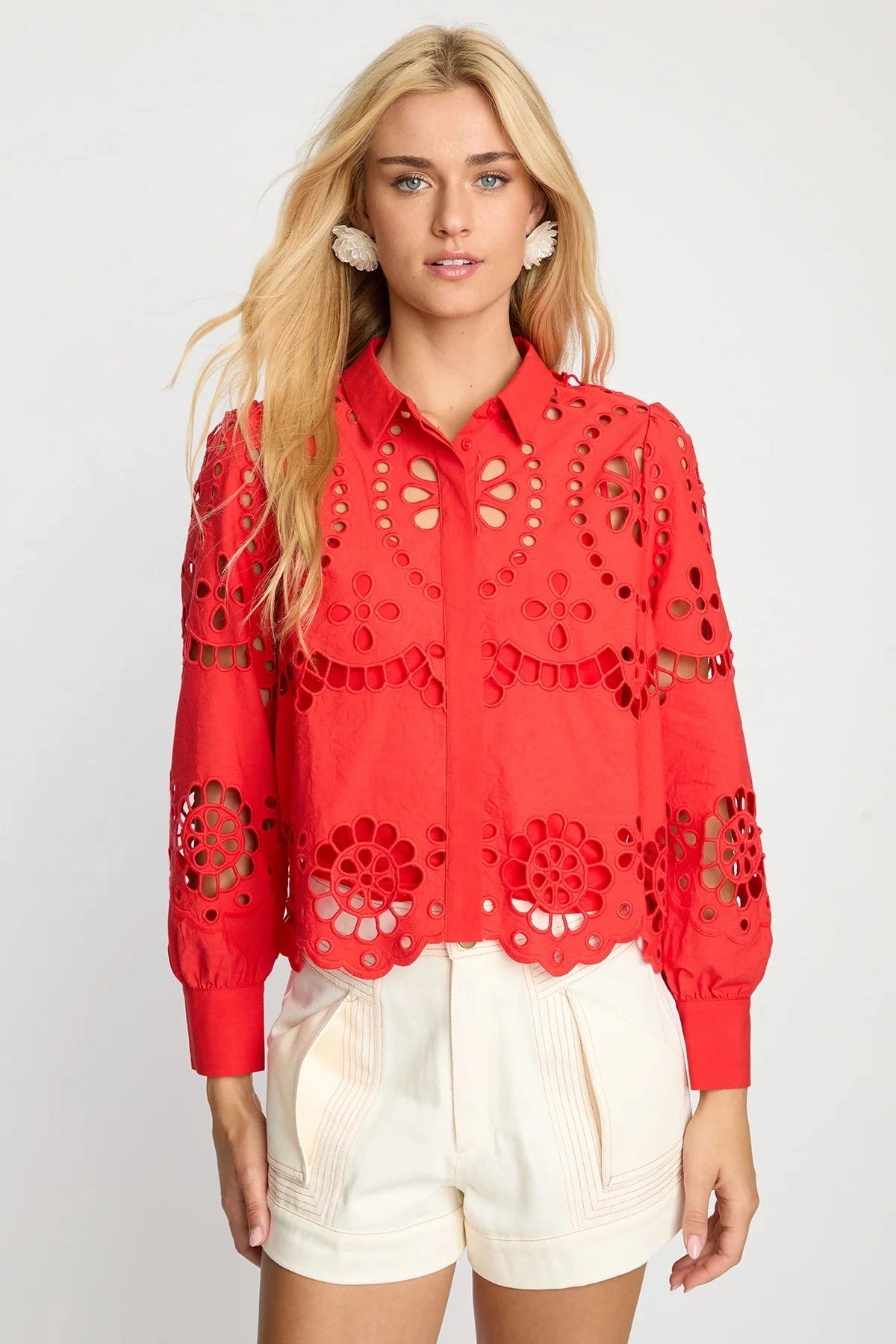 Emmie Top Eyelet Lace Poppy Red Tops - Blouses Caballero 