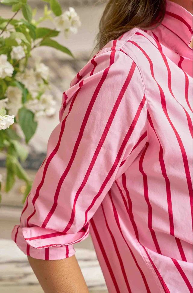 Silvio Untuckable Button Up Shirt Pink Red Stripe Tops - Button Down Frank & Eileen 