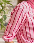 Silvio Untuckable Button Up Shirt Pink Red Stripe Tops - Button Down Frank & Eileen 