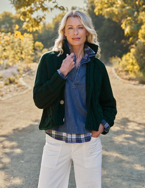 Mini Cotswolds Cropped Cable Knit Cardigan British Racing Green