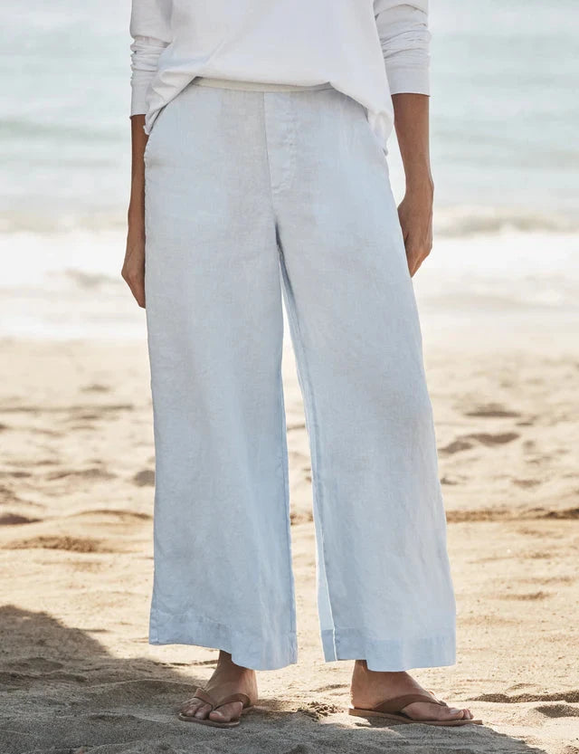 Maisie Wide Leg Pull On Pant Linen French Blue Pants - Trousers Frank & Eileen 