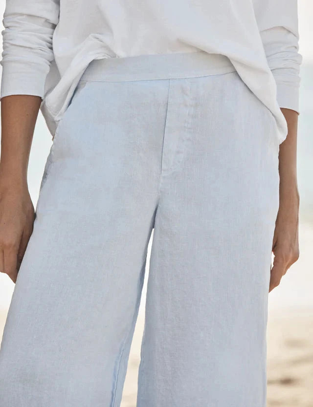 Maisie Wide Leg Pull On Pant Linen French Blue Pants - Trousers Frank & Eileen 