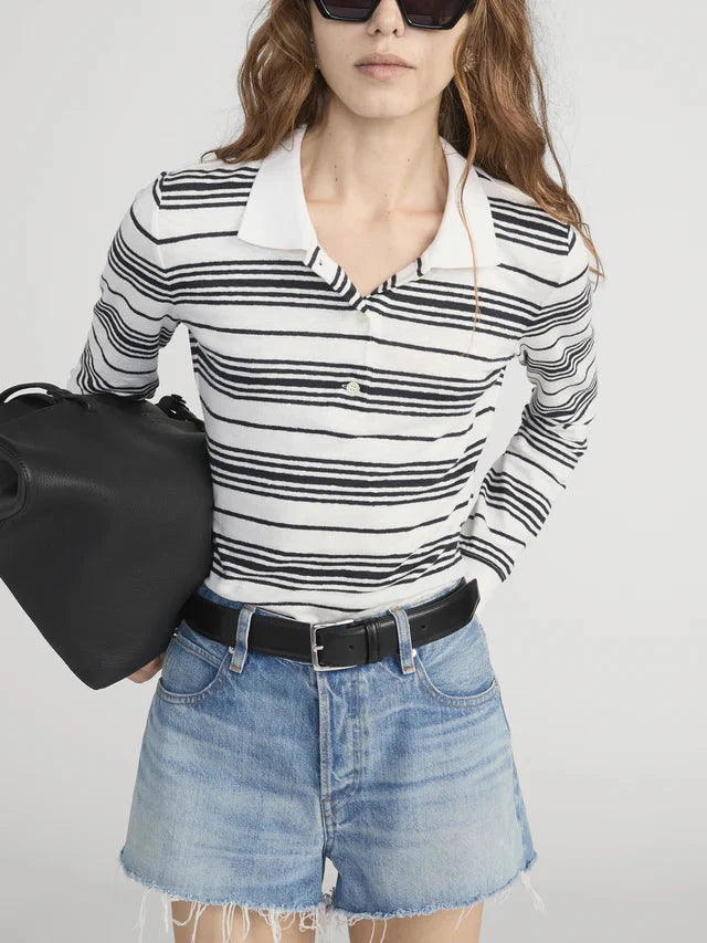 Striped Long Sleeve Polo Cream Multi polo Frame 