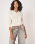 Cropped Crew Neck Cotton Blend Cardigan White Sweater - Cardigans Repeat Cashmere 